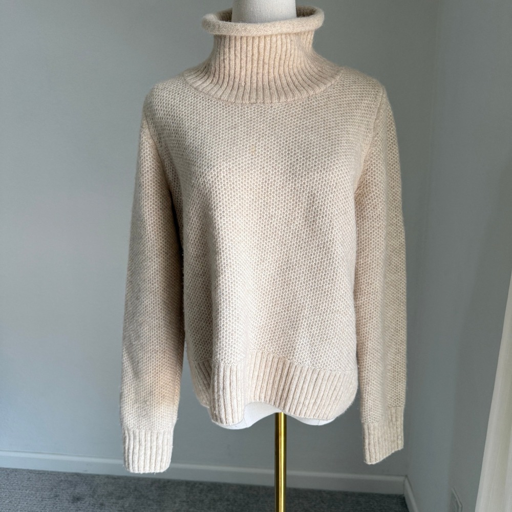 COS Alpaca Yak Blend Waffle Knit Roll Neck Turtleneck Sweater Beige Small Luxury